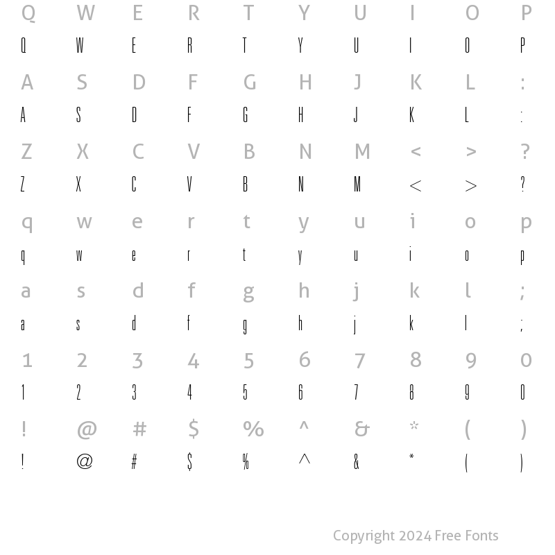 Character Map of Univers LT 39 ThinUltraCn Regular