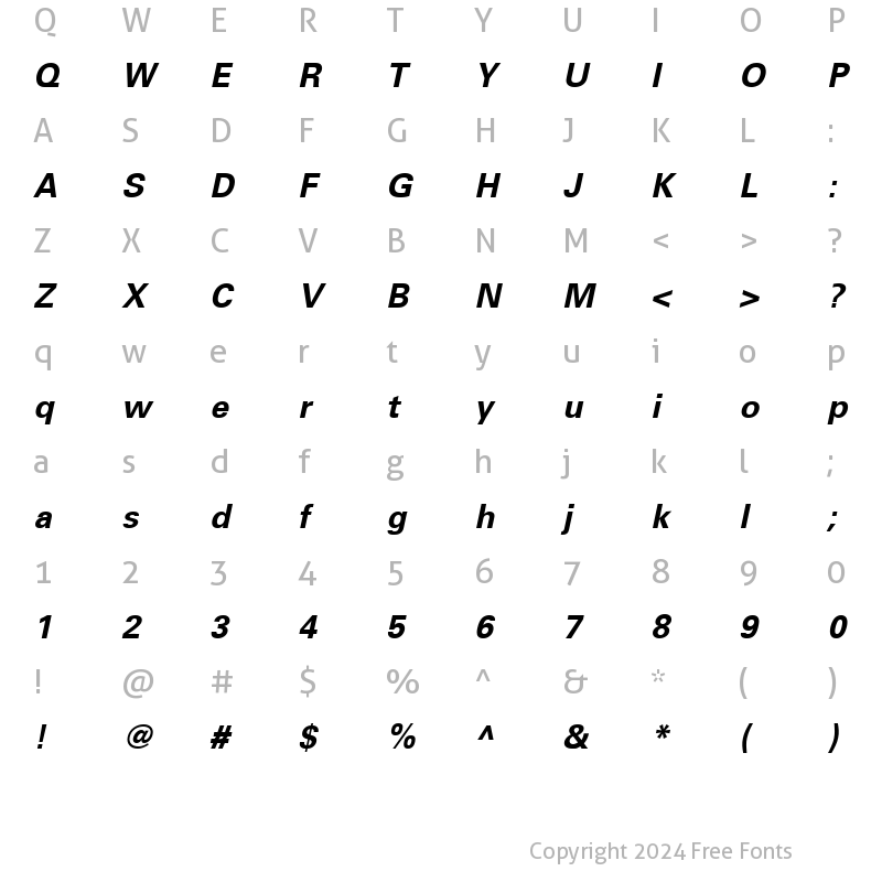 Character Map of Univers LT 45 Light Bold Italic