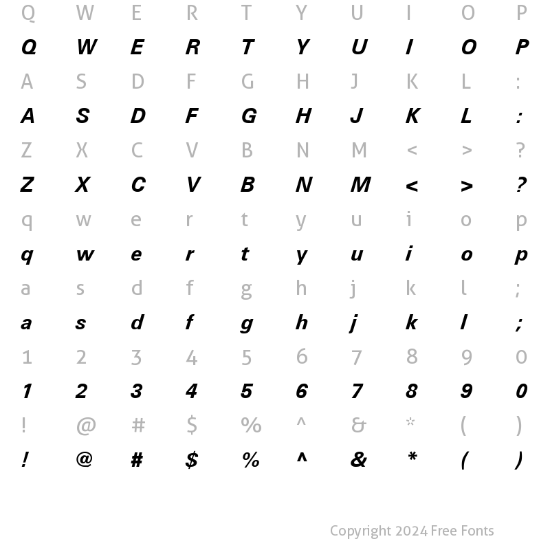 Character Map of Univers LT 66 BoldItalic Regular