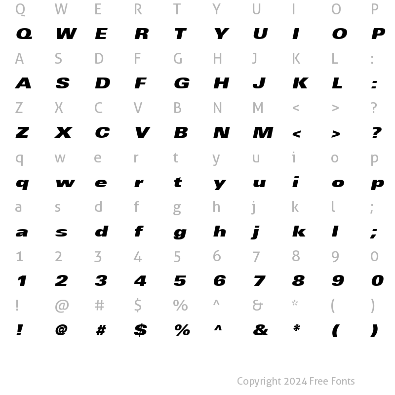 Character Map of Univers LT 93 ExtraBlackEx Italic