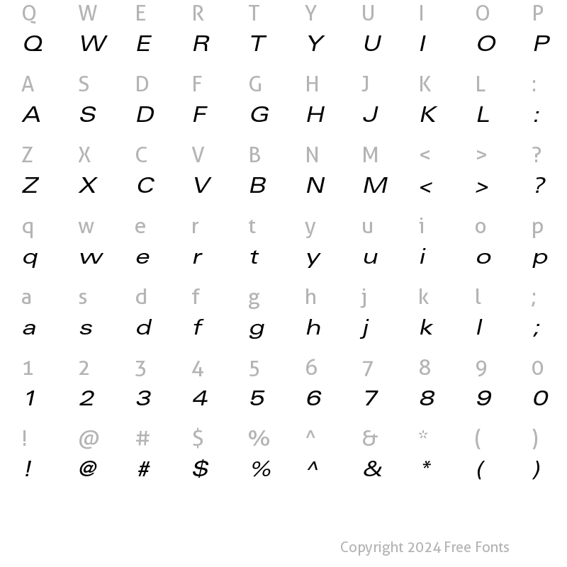 Character Map of Univers LT Std 53 Extended Oblique