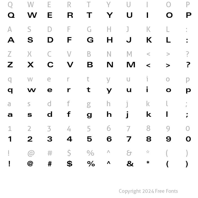 Character Map of Univers LT Std 63 Bold Extended