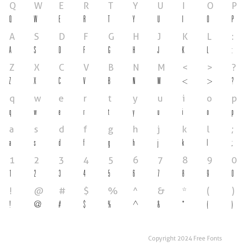 Character Map of Univers39-UltraCondensedThin Thin