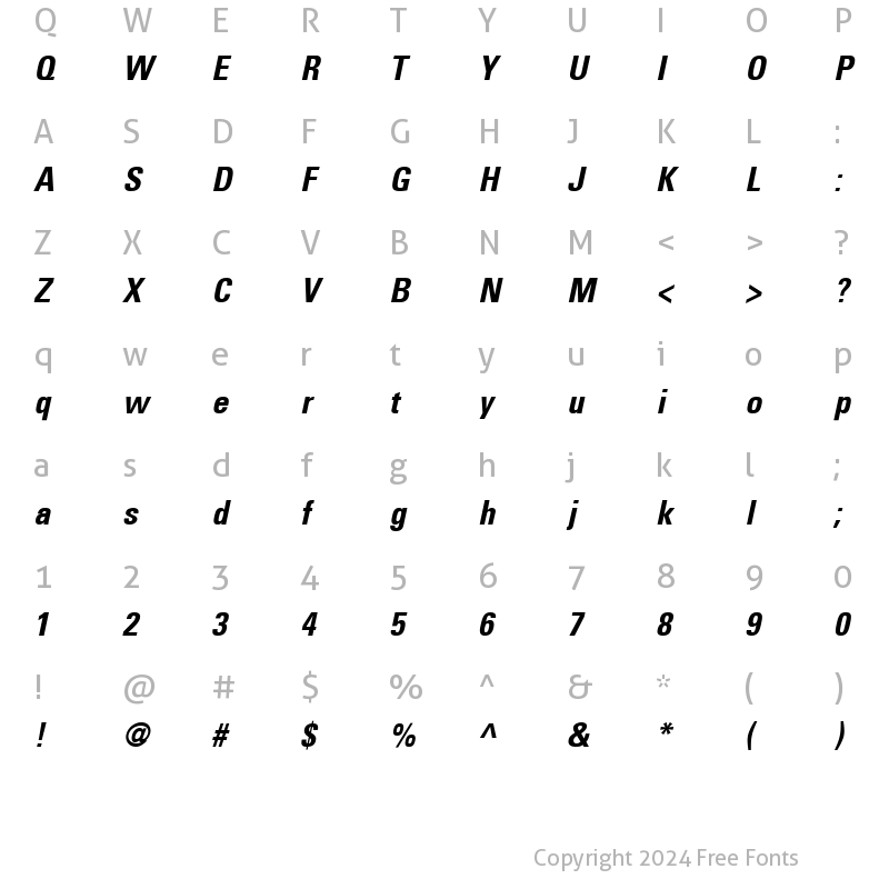 Character Map of Univers67-Condensed BoldItalic