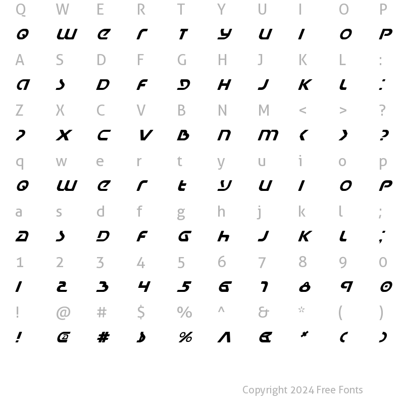 Character Map of Universal Jack Italic Italic