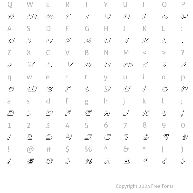 Character Map of Universal Jack Shadow Italic Shadow Italic