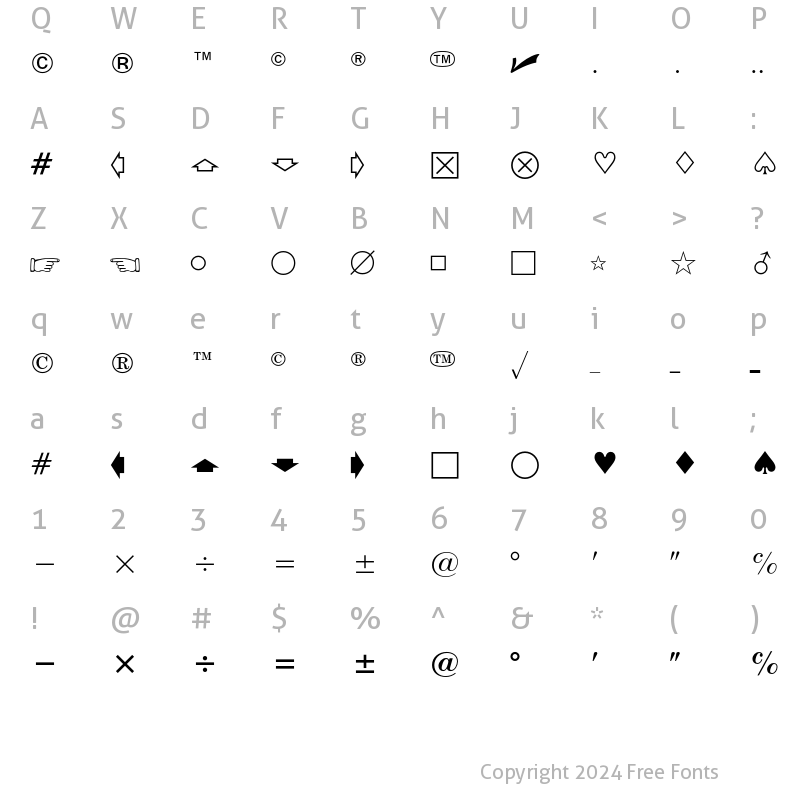 Character Map of Universal News w. Commercial Pi Regular