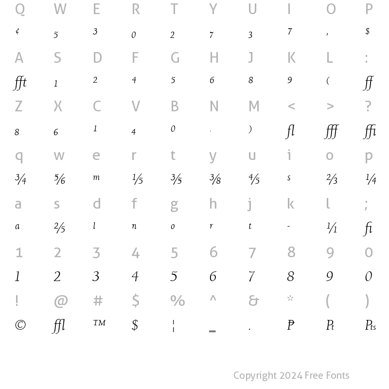 Character Map of UniversityOldExp Italic