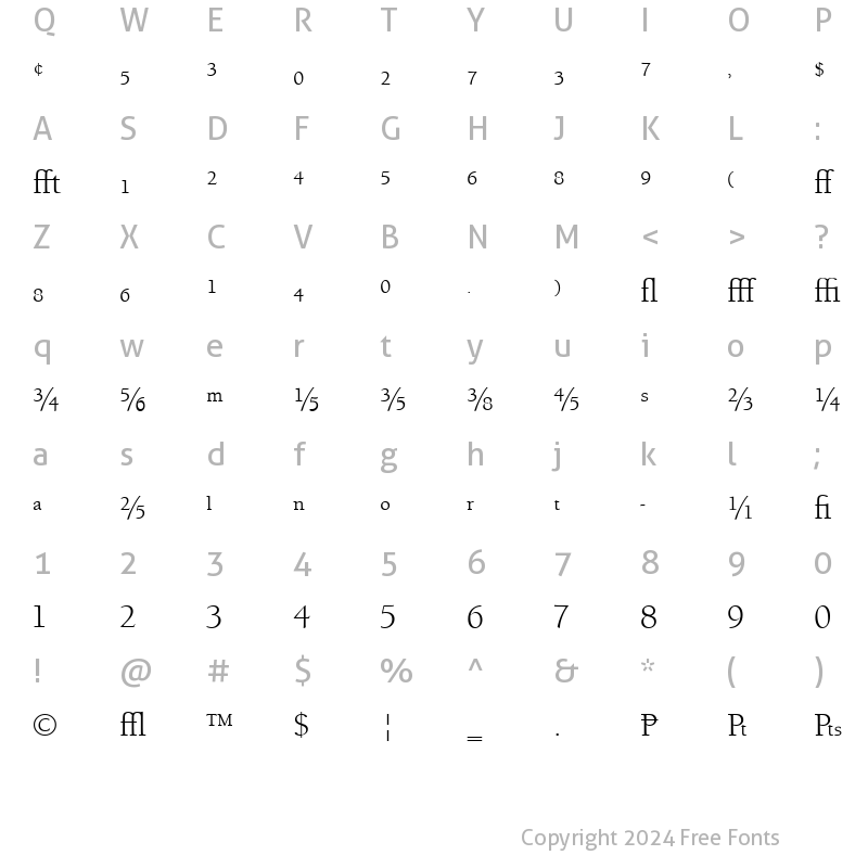 Character Map of UniversityOldExp Regular