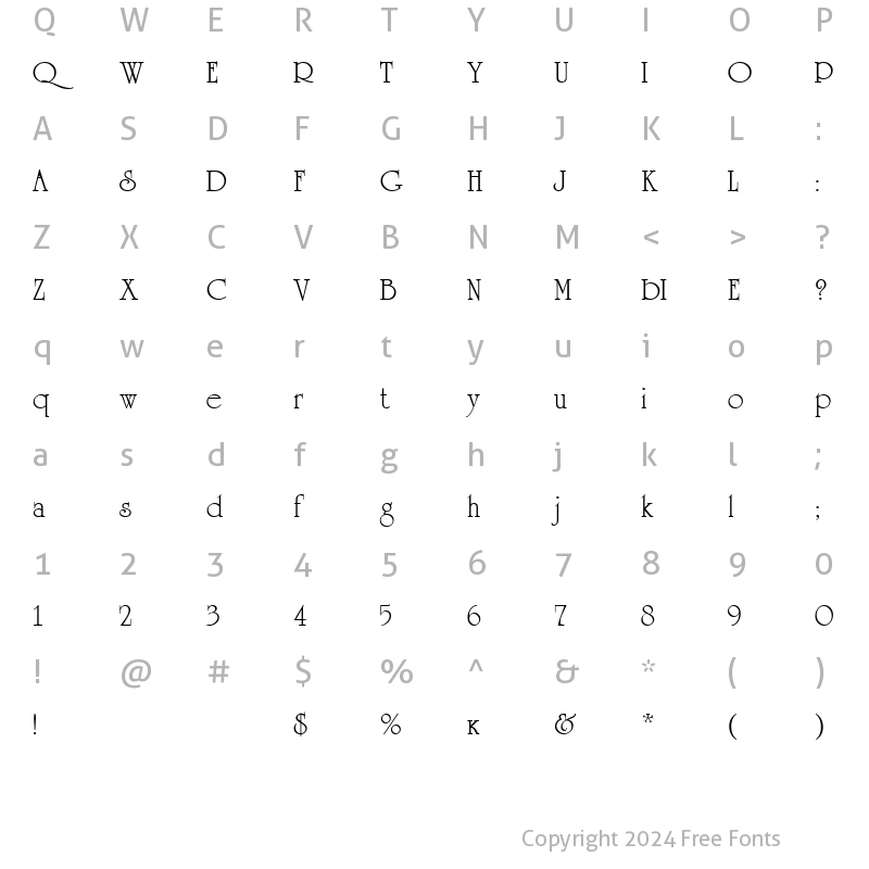 Character Map of UniversityRoman Normal