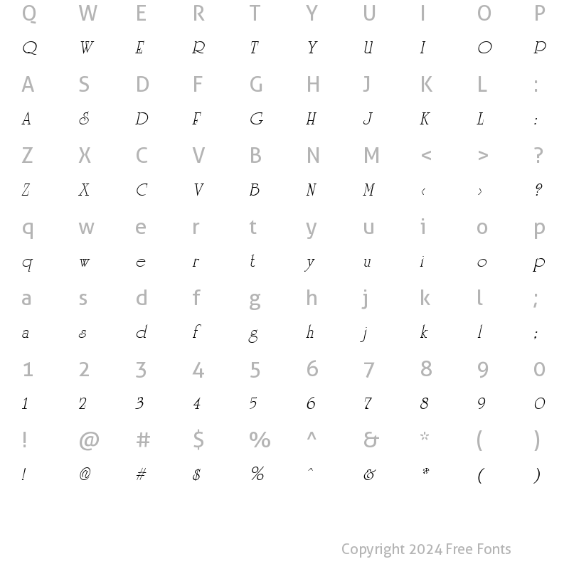 Character Map of UniversityVariation Italic