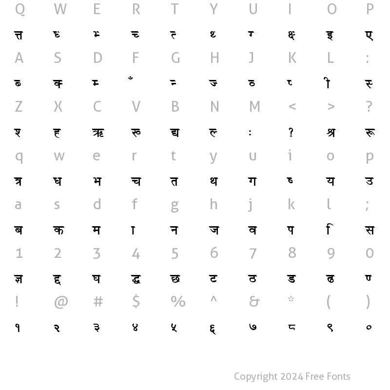 Character Map of Unnishabold Plain Regular