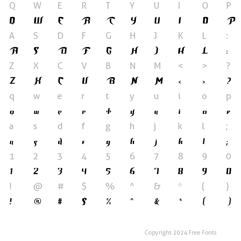 Character Map of Unofficial BoP Font Regular