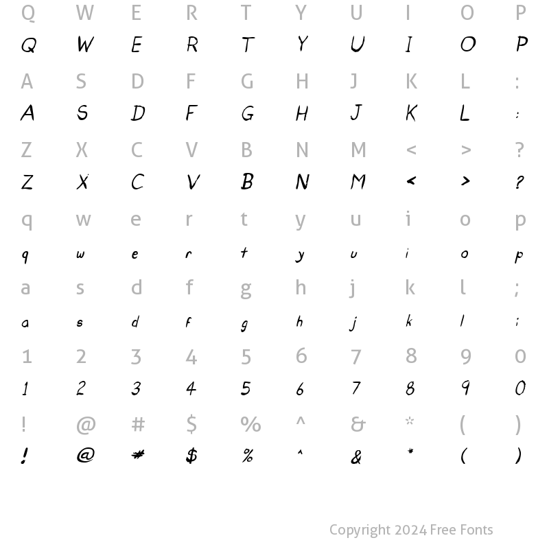 Character Map of Untidy Italic Skrawl Regular