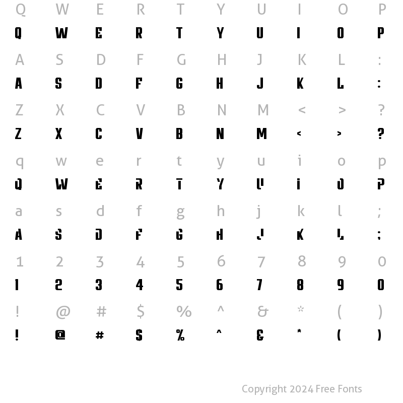 Character Map of Untrouble Regular