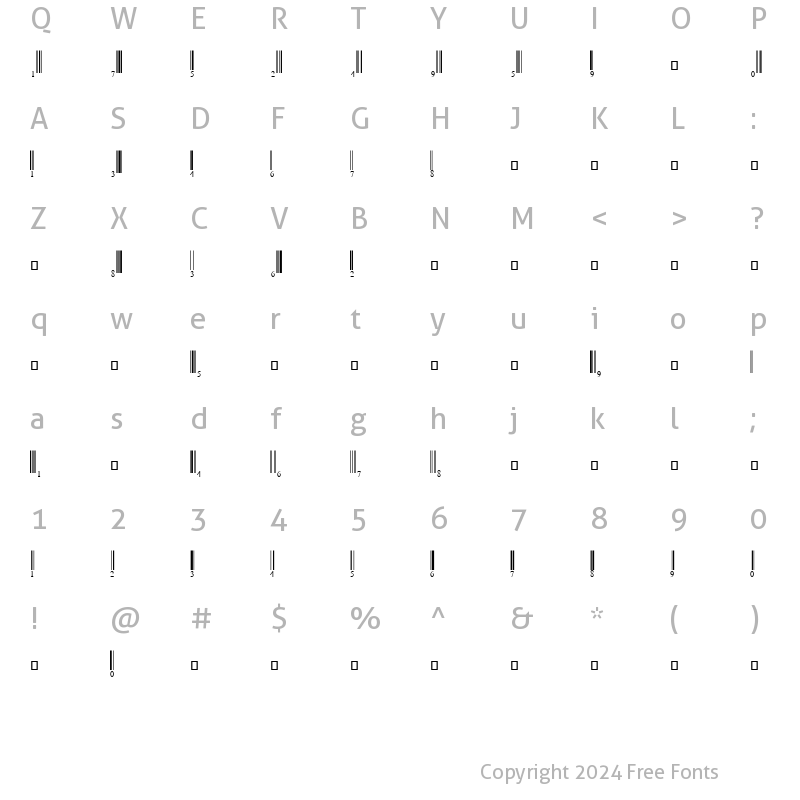 Character Map of UPC-A Half Height Regular