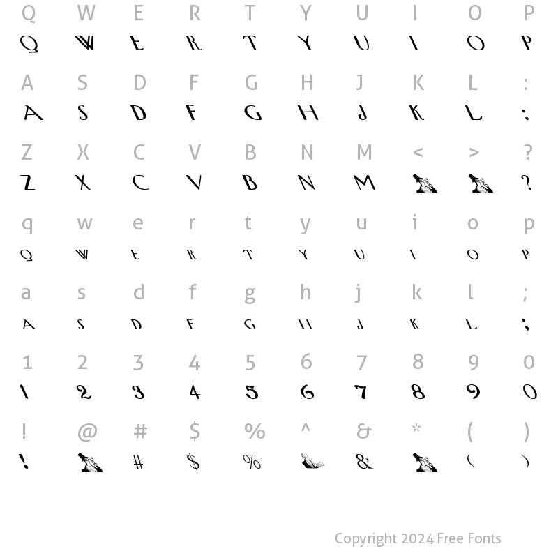 Character Map of Upp West Extreme Leftis Regular