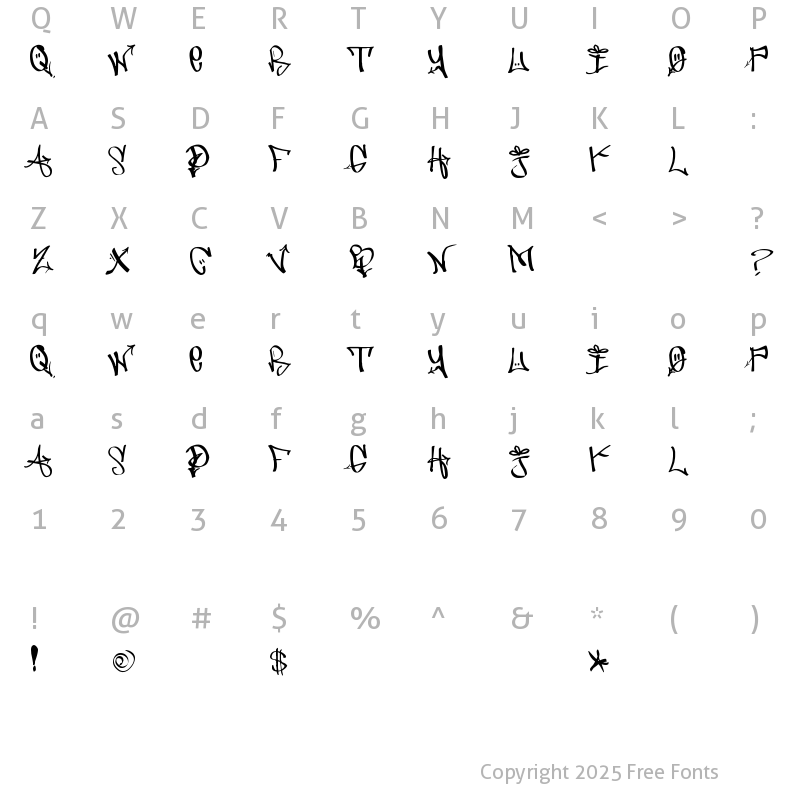 Character Map of URBAN HOOK-UPZ not included.