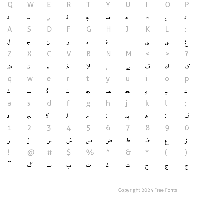 Character Map of Urdu Naqsh Naqsh