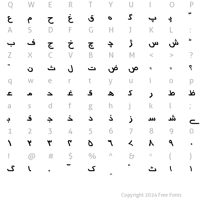 Character Map of Urdu7TypewriterSSK Italic