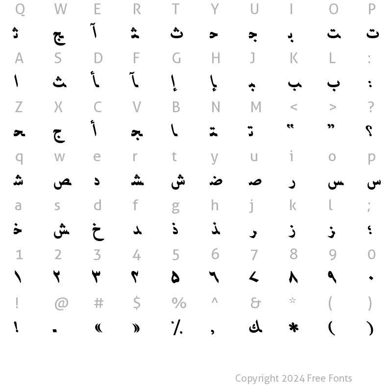 Character Map of UrduNaskhSSK BoldItalic