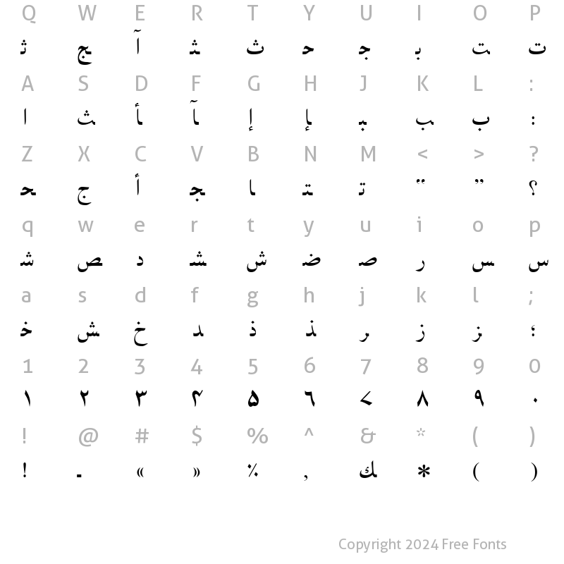 Character Map of UrduNaskhSSK Regular