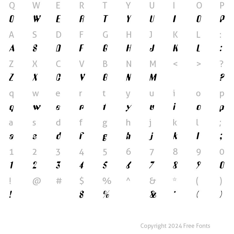 Character Map of Urkle Italic