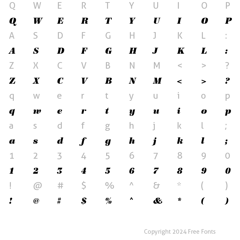 Character Map of URWAntiquaAltTSup Italic