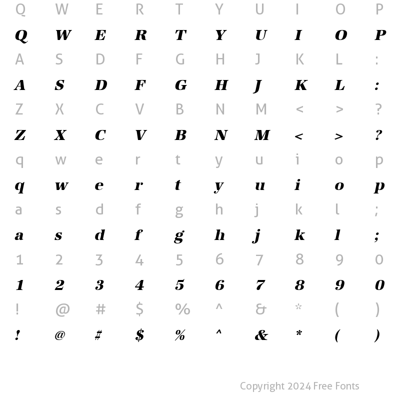 Character Map of URWAntiquaTExtBol Oblique