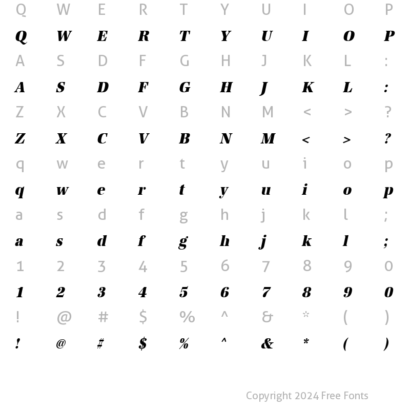 Character Map of URWAntiquaTExtBolExtNar Oblique