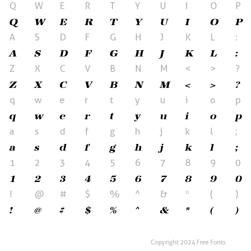 Character Map of URWAntiquaTExtBolExtWid Oblique