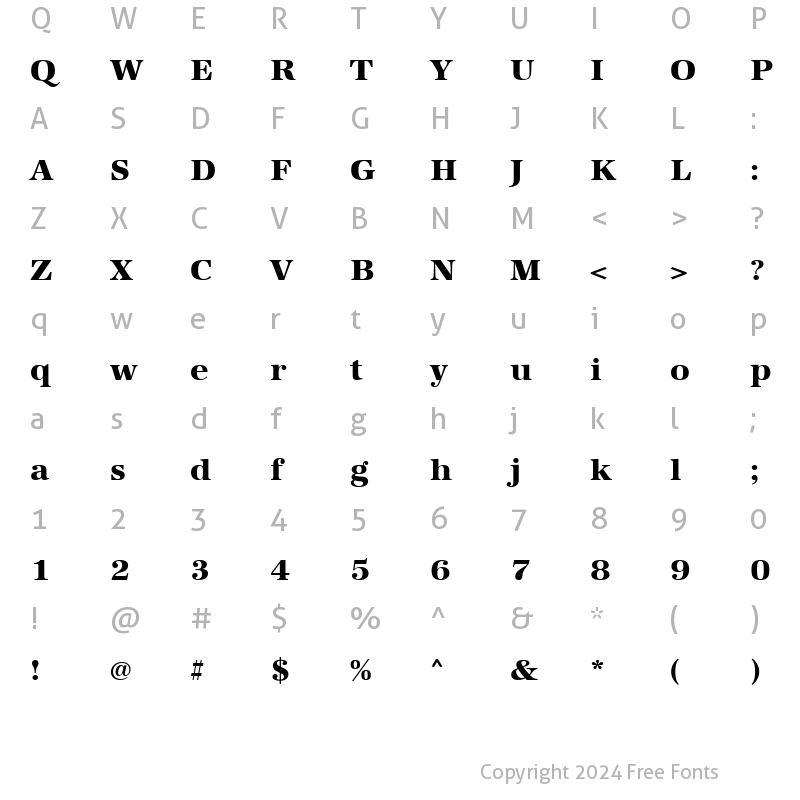 Character Map of URWAntiquaTExtBolWid Regular