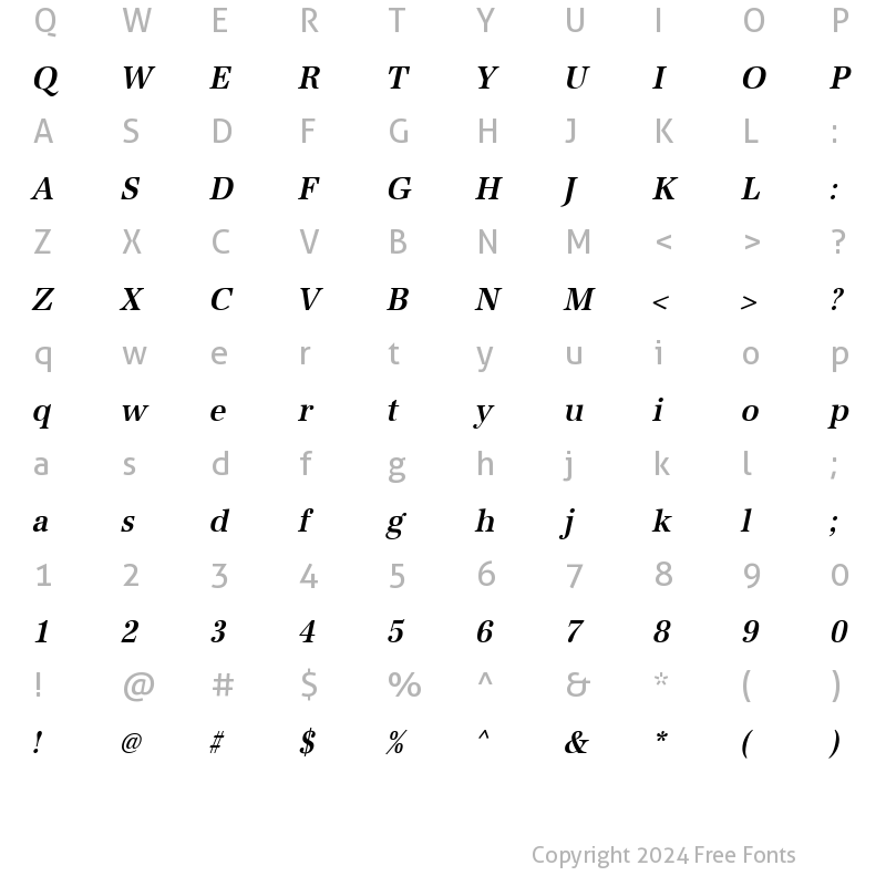 Character Map of URWAntiquaTMedExtNar Oblique