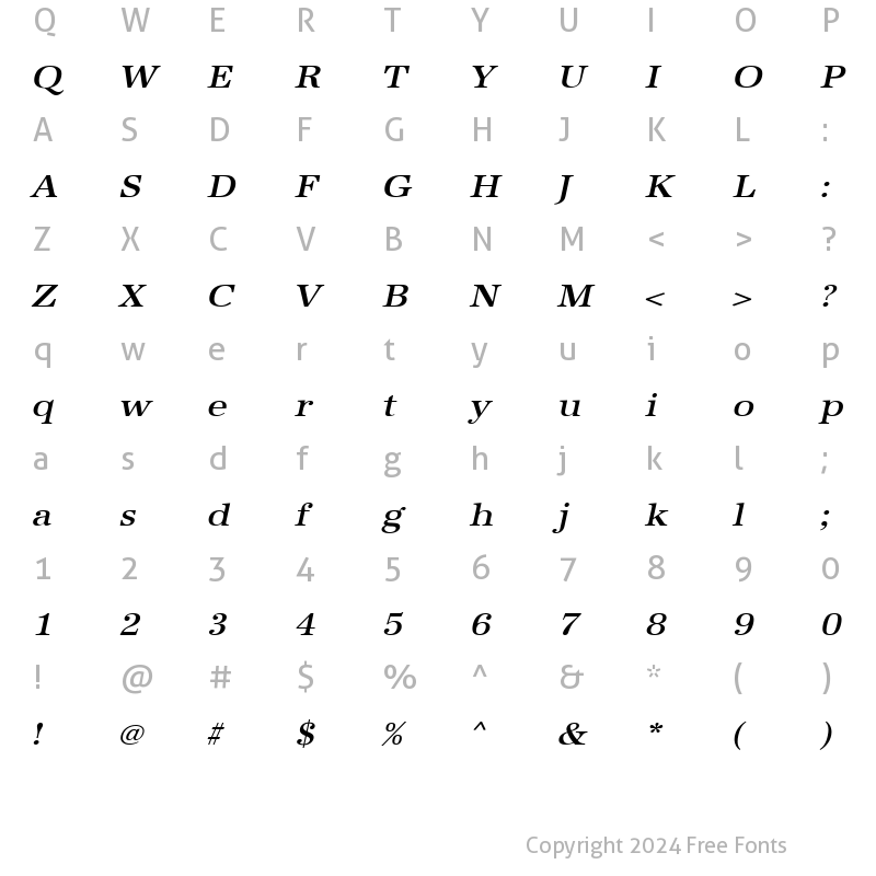 Character Map of URWAntiquaTMedExtWid Oblique