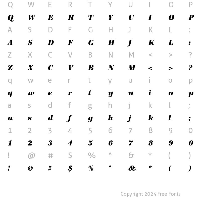 Character Map of URWAntiquaTUltBol Italic