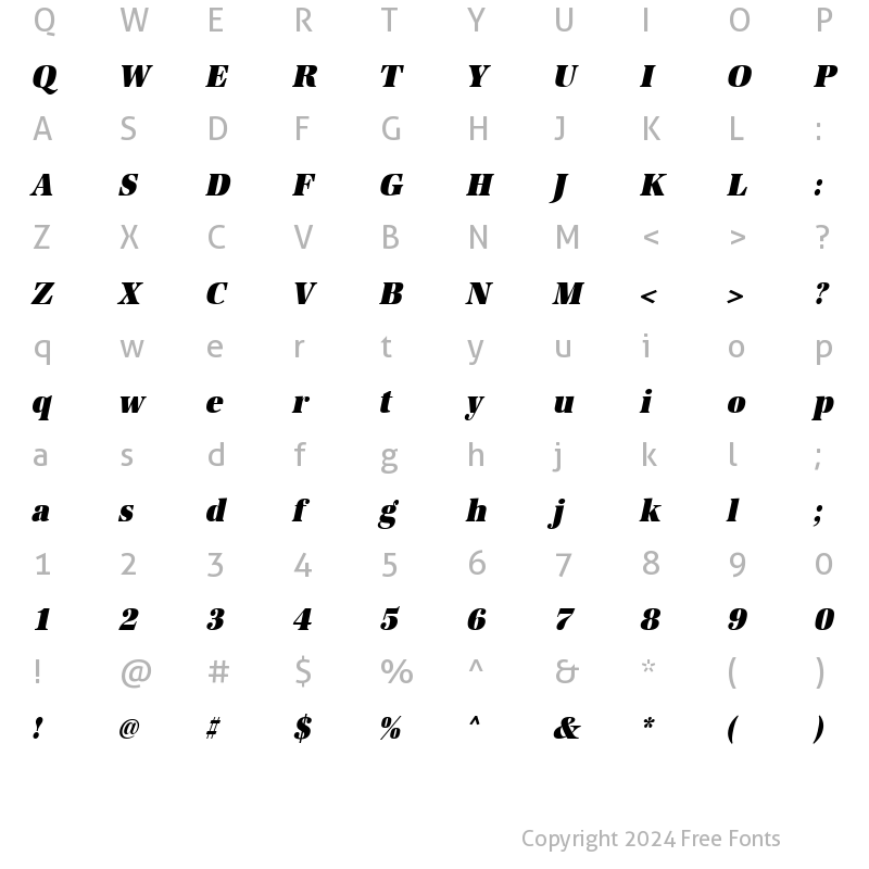 Character Map of URWAntiquaTUltBolExtNar Oblique