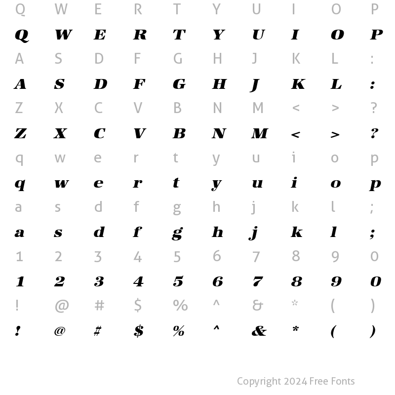 Character Map of URWAntiquaTUltBolExtWid Oblique