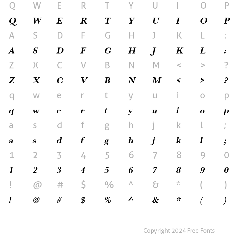 Character Map of URWBaskerT Bold Oblique