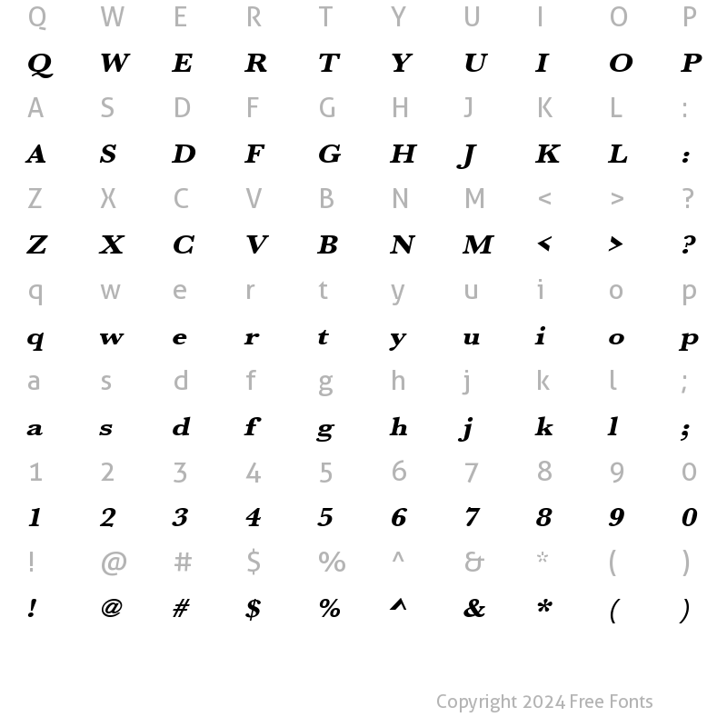 Character Map of URWBaskerTExtBolExtWid Oblique