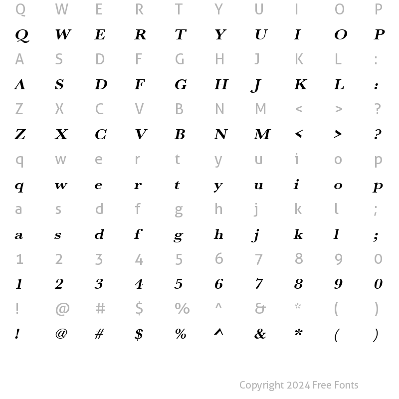 Character Map of URWBaskerTExtWid Bold Oblique