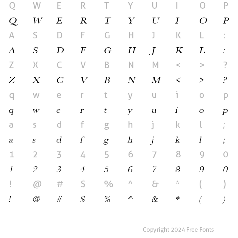 Character Map of URWBaskerTExtWid Oblique