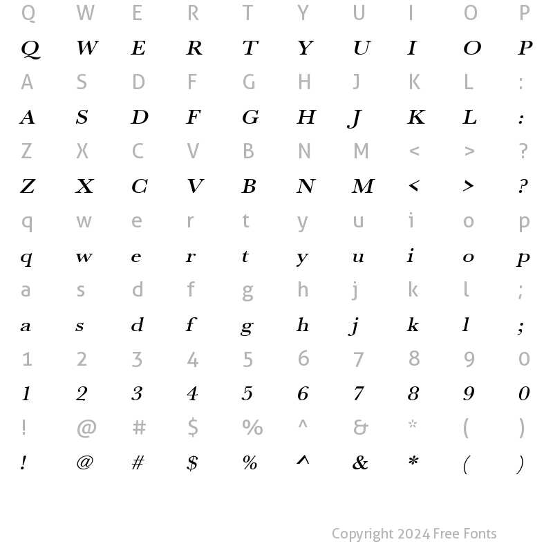 Character Map of URWBaskerTMedExtWid Oblique