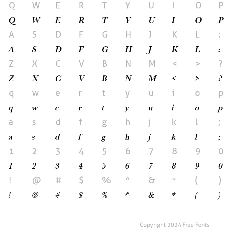 Character Map of URWBaskerTMedNar Oblique