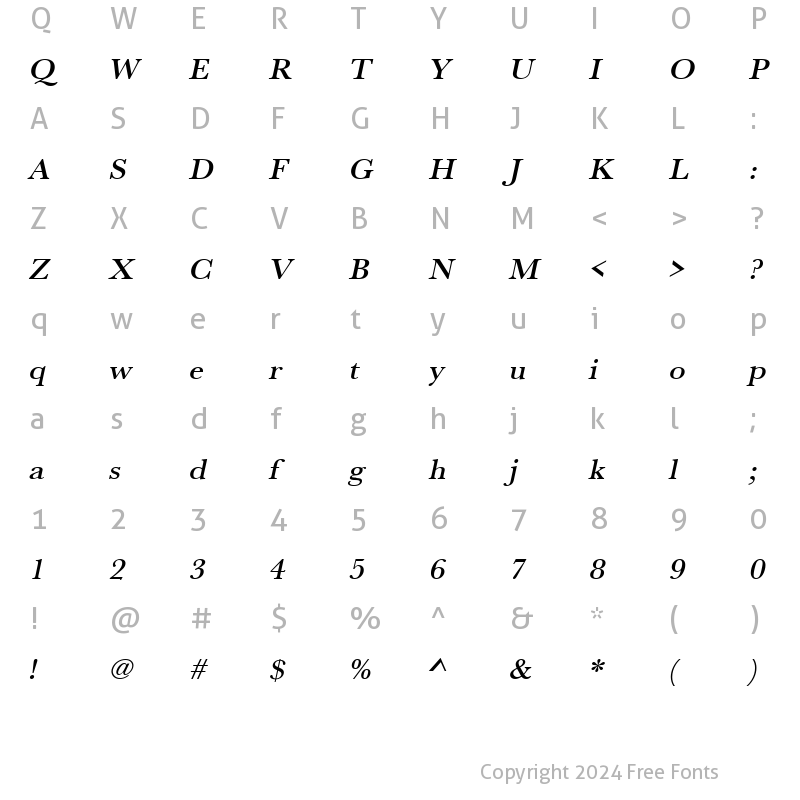 Character Map of URWBaskerTMedWid Oblique