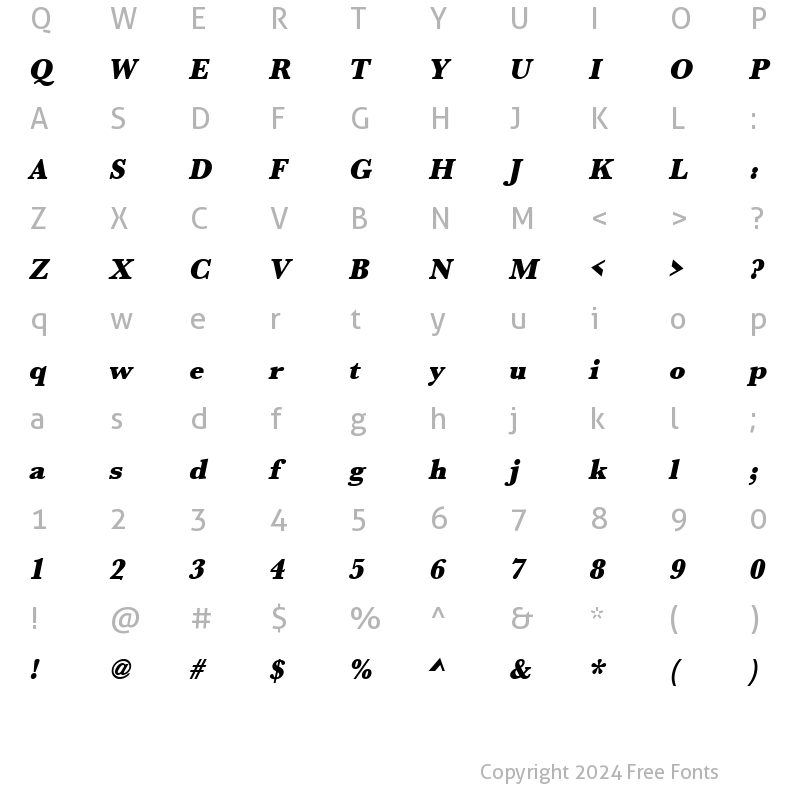 Character Map of URWBaskerTUltBolNar Oblique