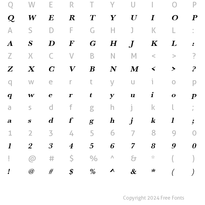 Character Map of URWBaskerTWid Bold Oblique