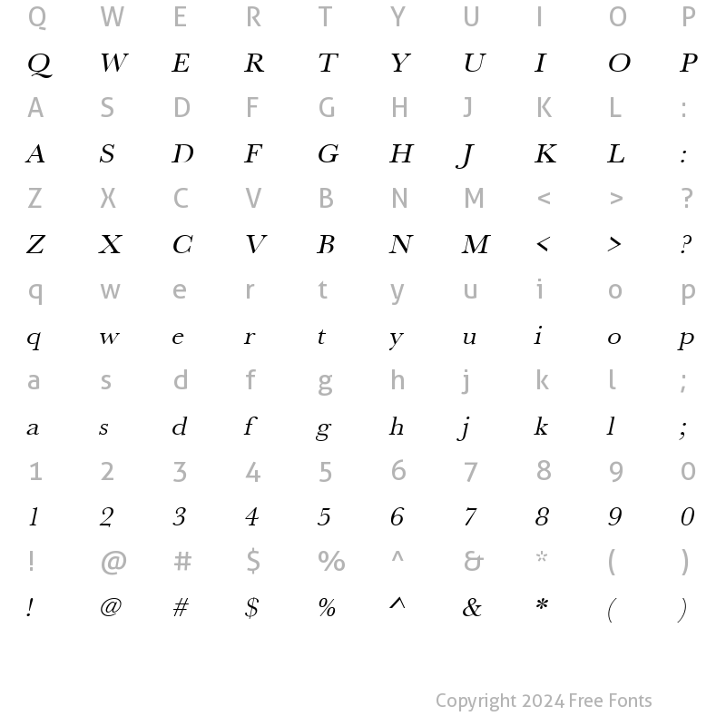 Character Map of URWBaskerTWid Oblique