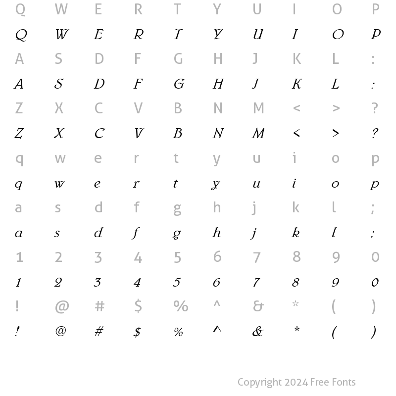 Character Map of URWBerniniTLig Italic