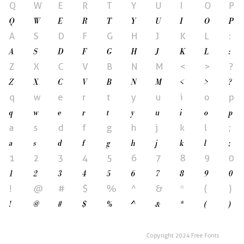 Character Map of URWBodoniTExtNar Oblique