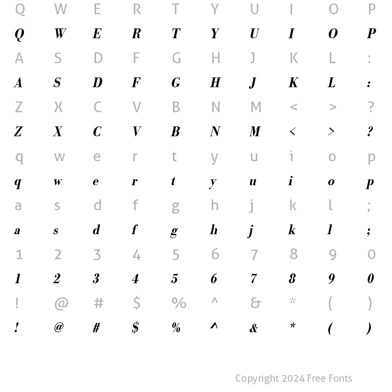 Character Map of URWBodoniTMedExtNar Oblique